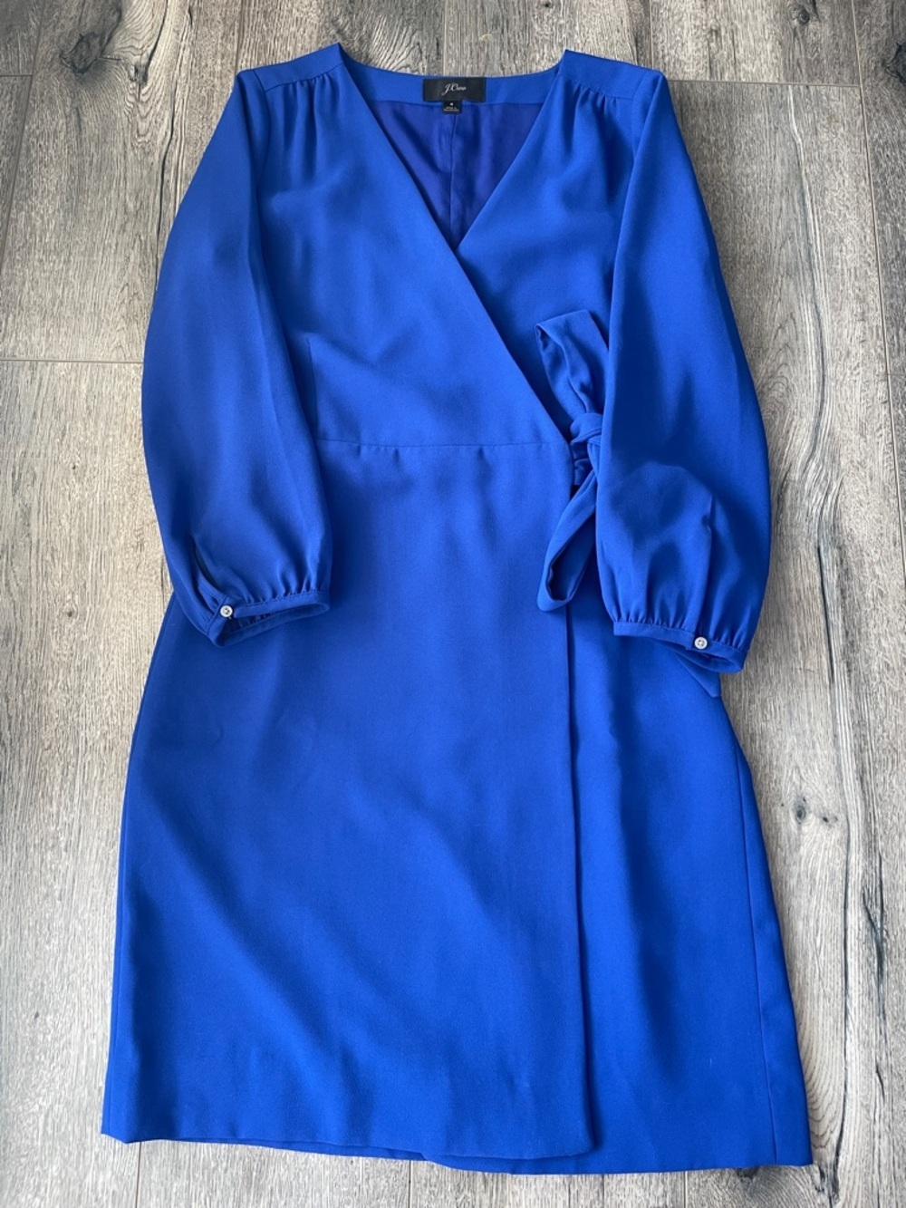 J. Crew Cobalt Blue Faux-Wrap Midi Dress with Side Tie - Picture 9 of 16